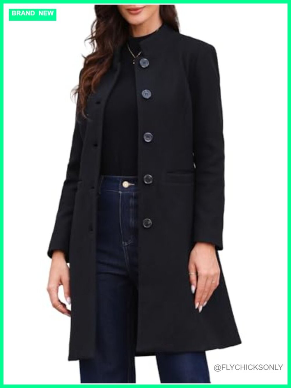 Women's Winter Pea Coat Mid-Long Stand Collar Button Warm Outerwear
